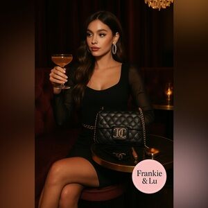 Juicy Couture Black Heart Quilted Shoulder Bag • Rhinestone JC Logo • NWT